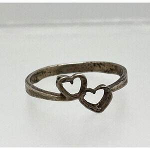 VTG .925 Sterling Silver Double Heart Band Ring Size 7 - 1g